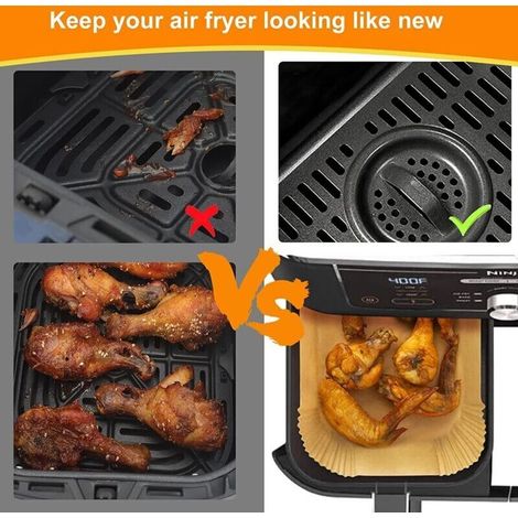 Papier Cuisson pour Ninja Air Fryer, 100 Pièces 20,5x14cm Rectangulair Paper Liners Friteuse Sans Huile Accessoires compatible avec Ninja Foodi Dual Zone Double Stack et autres Double Airfryer (1/3)