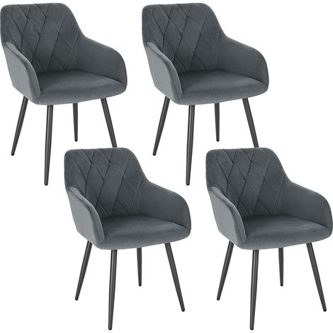 Woltu – Lot de 4 chaises salle à manger en velours gris foncé – Assise rembourrée – Pieds en métal – Hauteur 46.5 cm – BH352DGR4 (1/5)