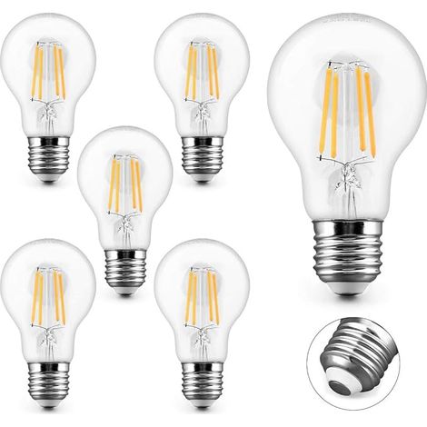 KYOTECH lot de 6 ampoules Filament LED E27 Blanc Chaud 2700K 4W Ampoule Basse Consommation A60 Ampoule Edison Vintage (1/4)