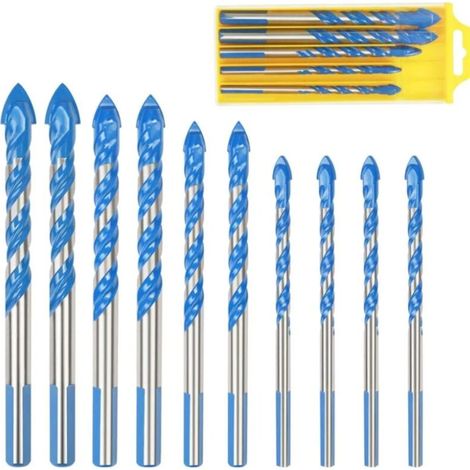 Lntyq Forets Pour Carrelage Verre, 10 Pcs Foret Multi-matériaux Triangle Porcelaine Forage Métalliques Pour Carrelage Verre Marbre Miroir Bois, 6mm/ 8mm/ 10mm/ 12mm