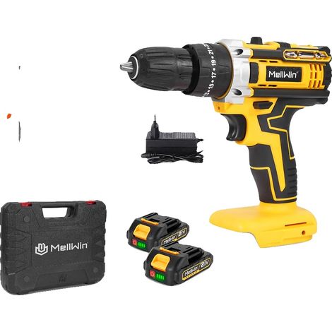 Taladro percutor eléctrico inalámbrico, 3 modos, 45 N·m de par, 34 accesorios (1/2)