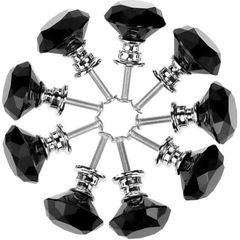 Lot de 10 boutons d'armoire en verre cristal 30 mm en forme de diamant pour tiroir d'armoires de cuisine, commode, armoire, poignées (noir) (1/5)