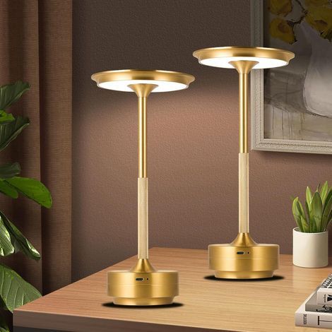Lot de 2 lampes de table sans fil rechargeables, portables et rechargeables avec batterie de 1800 mAh, 3 couleurs à intensité variable en continu, pour extérieur/dîner/terrasse/restaurant (1/5)