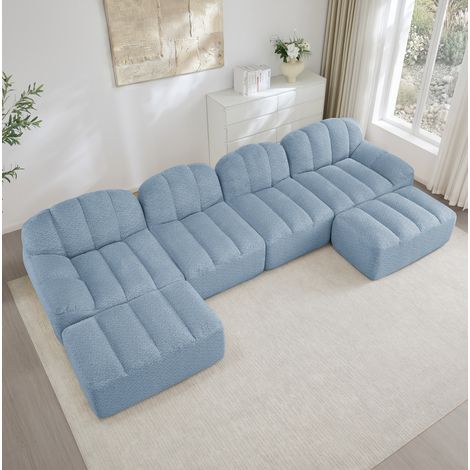 Canapé modulable U 4 places avec 2 ottomans, structure sans montage, 366 x 165 x 79 cm, bleu DESVIAE (1/5)
