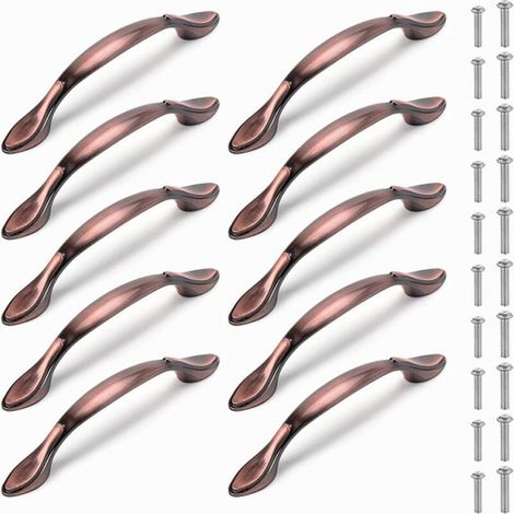 10 Stück Rotbronze – 64 mm Vintage-Schrankgriff, bogenförmige Möbelgriffe für Schrank, Schublade, Kommode mit Schrauben (1/5)
