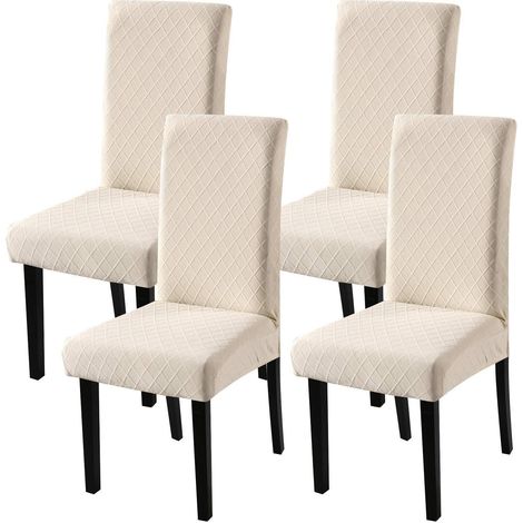 Stuhlhussen 4er Set, Stretch-Bezüge für Esszimmerstühle, abnehmbar, beige-gelb (1/5)
