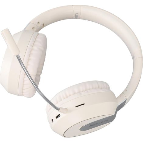 Casque de Jeu sans Fil, Casque Bluetooth Pliable avec Micro Antibruit, Batterie 400 MAh, Idéal pour Le Bureau à Domicile et Les Jeux (Blanc crémeux) (1/5)