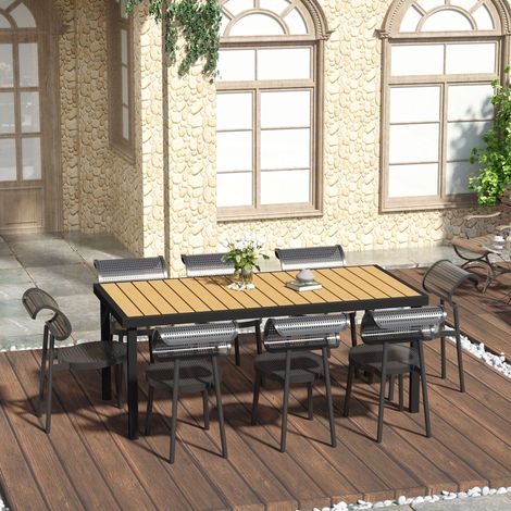 Mesa jardín comedor aluminio efecto madera natural OKMYHOME (1/3)