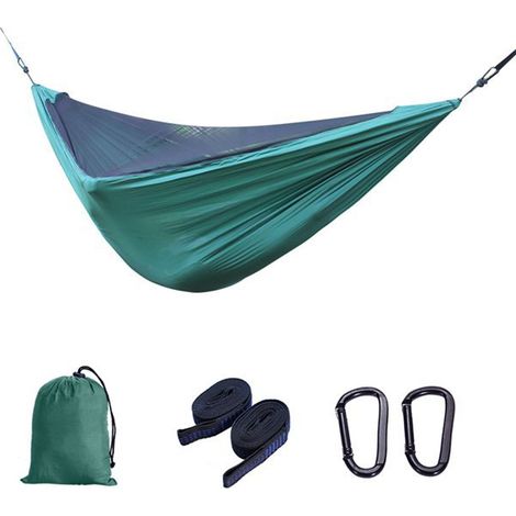 1 ensemble. Couleur : Vert foncé. Matière : Nylon. Hamac de camping extérieur pour 2 personnes, léger et portable, avec moustiquaire.