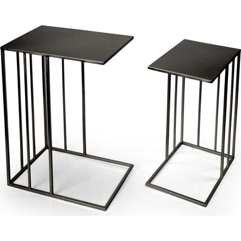 Set 2 tavolini ferro nero h 55/h 48 cm (1/2)