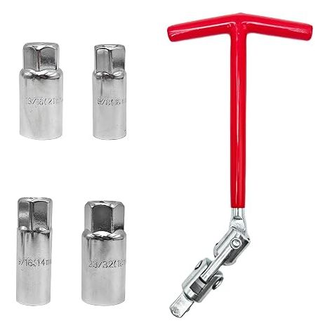 Spark Plug Wrench Set 5pcs Universal 14mm 16mm 18mm 21mm T-Handle Flexible Spark Plug Wrench Tool for Car Motorcycle (1/5)