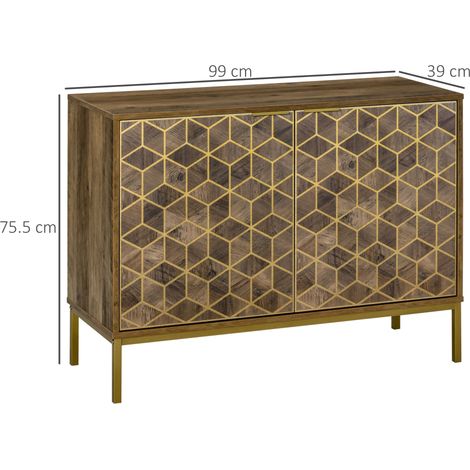 Meuble d'entrée moderne avec détails dorés et pieds en acier, 99 x 39 x 75,5 cm (1/5)