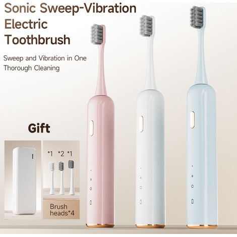 Brosse à dents électrique - avec 4 têtes de brosse, boîte de rangement magnétique (rose)-AquaForge