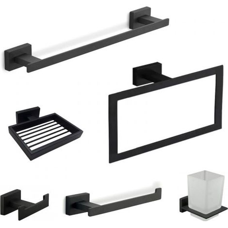 Set da bagno 6 pezzi in acciaio nero e vetro accessori bagno m 87262