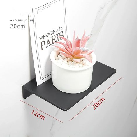 Étagère de salle de bain (20 cm, noire) - Plateau en aluminium brossé doré - Support de rangement mural noir pour salle de bain et cuisine (1/5)