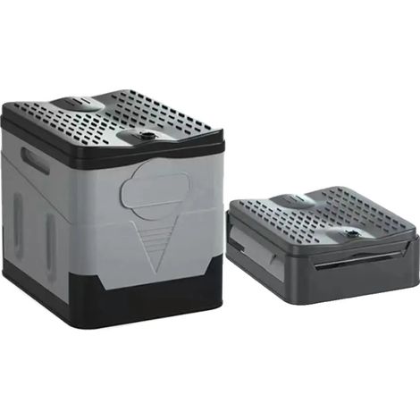 Inodoro portátil, material de goma resistente, diseño compacto, gris. (1/2)