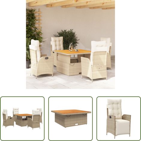vidaXL Relaxsessel - 5-tlg. Garten-Essgruppe mit Kissen Beige Poly Rattan (1/5)