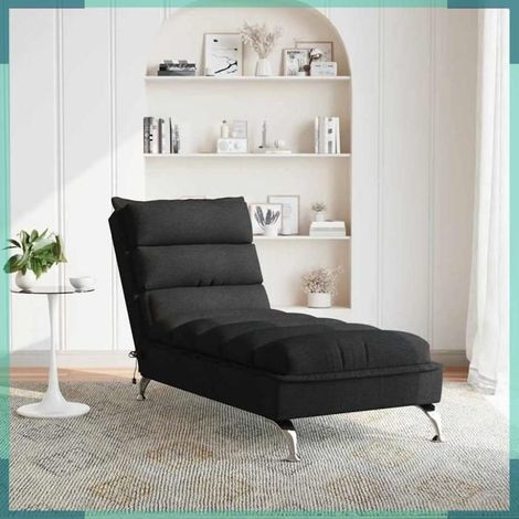 379477 Chaise longue de massage avec coussins noir tissu (1/5)