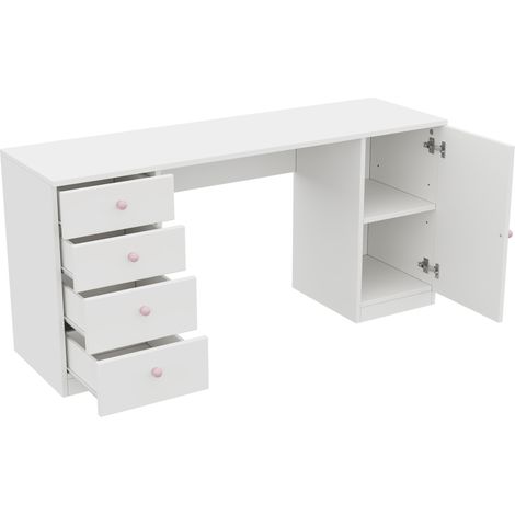 Scrivania bianca in MDF con 4 cassetti e vano laterale 155 x 45 x 75 cm
