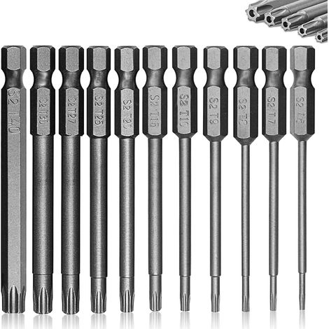75mm Torx Screwdriver Bit Sets, 11pcs T6-T40 Star Torx Screwdriver Security Bit Set 1/4 Inch S2 Steel Hex Screwdrivers Impact Driver Bits Set (1/5)