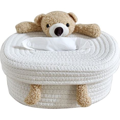 Boîte à mouchoirs rectangulaire 【小棕熊】 avec cordonette et motif ours brun minimaliste (1/5)