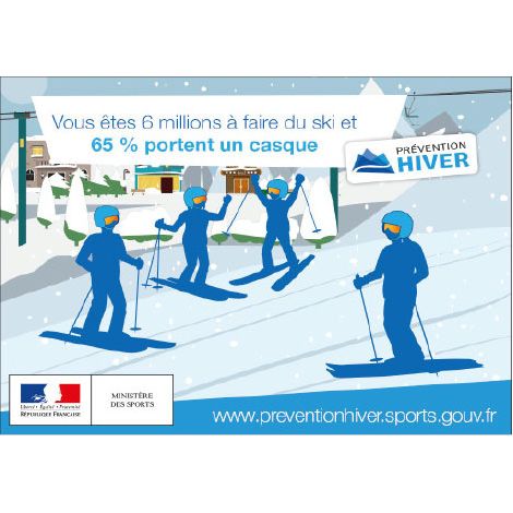 PANNEAU PREVENTIF PORT DU CASQUE EN SKI (H0370) - Adhésif - 105 x 75 mm