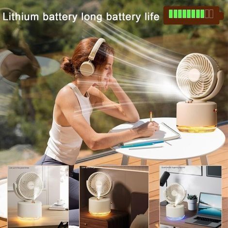 Sprühventilator, kleiner, leistungsstarker USB-Tischventilator mit farbiger LED-Beleuchtung, wiederaufladbarer tragbarer Ventilator – ideal für Camping, Make-up, Zuhause und Büro (1/3)