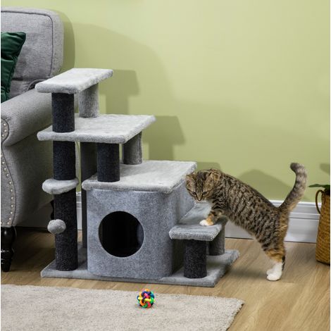Escalera para gatos con cueva y pelota, gris HAVRYA (1/5)