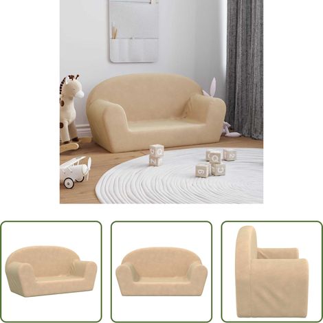 Kinderzimmer - Kindersofa 2-Sitzer Creme Weicher Plüsch (1/5)