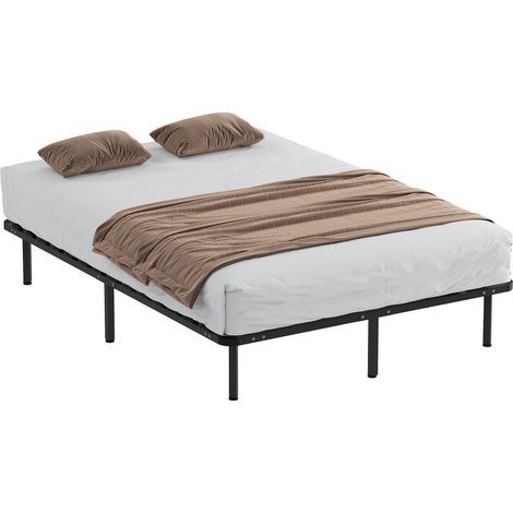 Cadre de lit bois massif 140x190 cm 2 personnes avec sommier à lattes et rangement noir