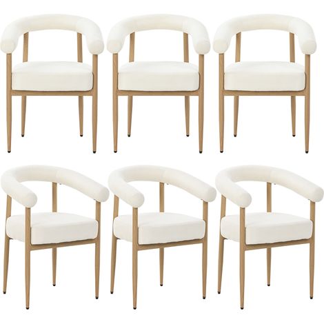 6er Set Esszimmerstühle mit Ergonomischer Rückenlehne und Verstellbaren Füßen, Stahl und MDF, Weiß (1/5)