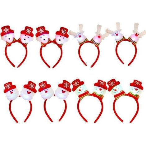 8 pièces Serre-tête de Noël Lumineux Bandeaux Cheveux en Forme de Bonhomme de Neige Cerf LED Serre-tête de Peluche Cheveux (1/2)