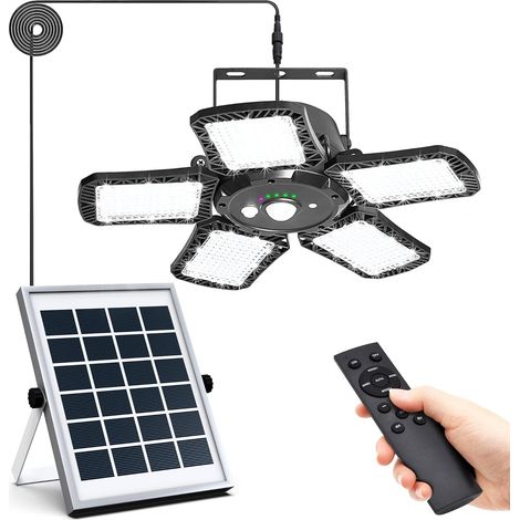 Lampes solaires pour l'extérieur à l'intérieur, 6 modes lampe solaire 160 LED avec détecteur de mouvement IP65 étanche 1200 lm applique solaire avec câble 5M, angle d'éclairage 120° (1/5)