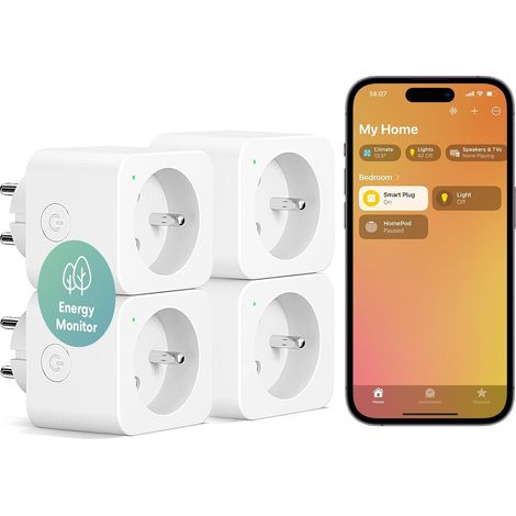 Prise Connectée Type E 16A Prise WiFi Compatible avec HomeKit et Google Home mesure courant commande vocale télécommande (1/5)