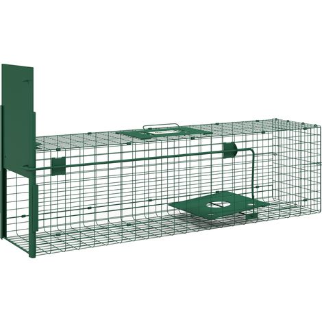 Cage-piège pour petits animaux avec une porte et une poignée. 100 x 25 x 28 cm. Vert foncé.