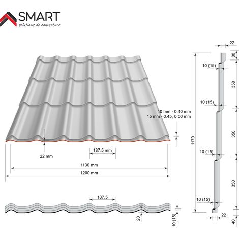 Bravo The Smart Solution – Tuile de toiture bac acier – Couverture métallique gris anthracite 7016 mat – Dimensions 1850x1200x0.50mm – Solution économique