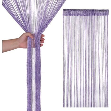 Rideau de porte à pompons, rideau de fils pailletés, adapté aux portes et fenêtres, décoration de la maison (100 x 200 cm), violet (1/4)