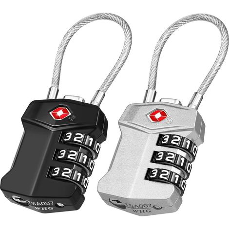 Gepäckschloss TSA Zahlenschloss 3stellig 2 Stücke Schwarz und Silber (1/5)