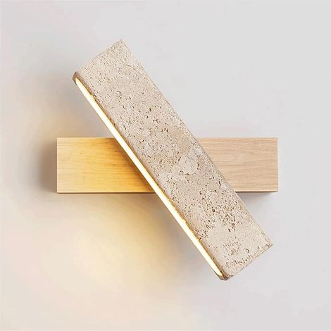 Applique Murale LED carrée en travertin, rotative à 180°, en Pierre Naturelle, éclairage d'intérieur Moderne en Bois pour Salle de Bain, Chambre à Coucher, Chevet, Salon (1/5)