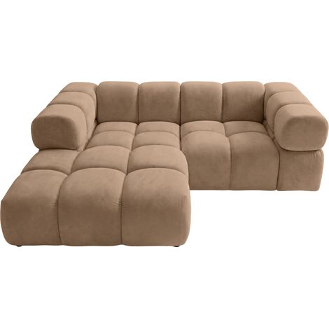 GUSTAVE - Canapé d'angle tissu velours 4 places Café Droit (1/5)