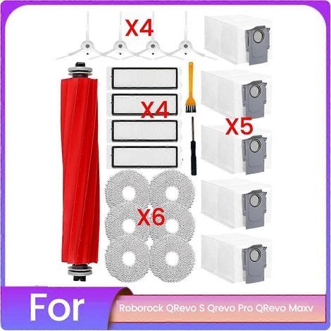 Lot de 22 pièces pour aspirateurs robots Roborock Qrevo S, Qrevo Pro et Qrevo MaxV : brosse principale, brosse latérale H (1/5)