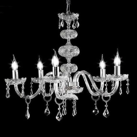 Lampadario sospeso DALLAS D75 cm in cristallo con finiture cromo 5 luci (1/2)