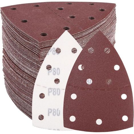 100 Pcs 80 Grit Sandpaper for Mouse Detail Sander, Professional Triangular Sandpaper for Sanding and Polishing, 11 Hole Sanding Paper (1/5)
