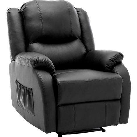 Sillón reclinable manual de PU negro con bolsillo lateral, 80 x 90 x 100 cm (1/5)