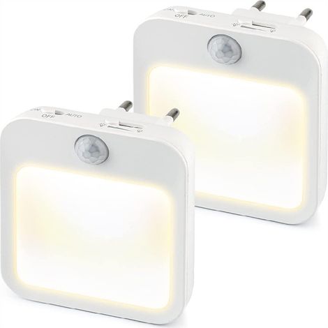 [Lot de 2] Veilleuses de Prise avec Détecteur de Mouvement, Lumière Blanc Chaud Bébé Lampe, 3 Modes (ON/Auto/OFF), Gradation，Lumière bicolore (1/5)