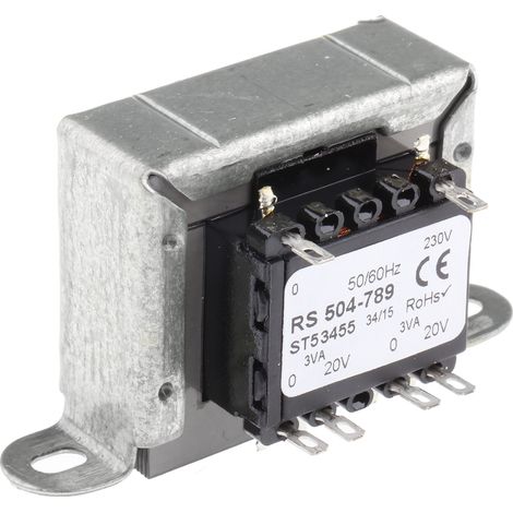 Rs Pro – Transformateur à montage sur châssis 230V c.a. – Sortie 20V c.a. – 2 sorties – Puissance 6VA – Montage à brides pour applications spécifiques