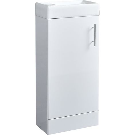 Milano Lurus - Modern 400mm Bathroom Cloakroom Vanity Unit with Basin - White (Floorstanding)
