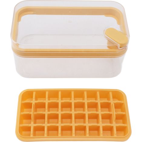 Bac à glaçons à démoulage facile, en plastique, 32 compartiments, avec couvercle et pelle pour congélateur, jaune. (1/5)