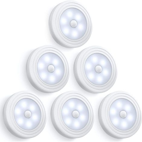 Juego de 6 detectores de movimiento LED, fácil instalación sin herramientas, funcionan con pilas (6 unidades) (1/5)
