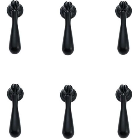 6-teiliges Set Schrankknöpfe aus Zinklegierung, einlochige Hängegriffe für Schränke, Türen und Schubladen, tropfenförmiges Design, Schwarz, 70 x 18 mm (1/3)